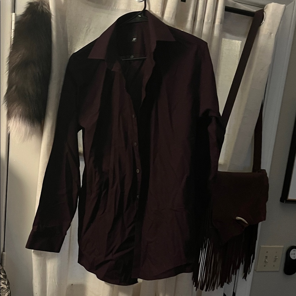 jf j.ferrar Men's Deep Burgundy Dress Shirt